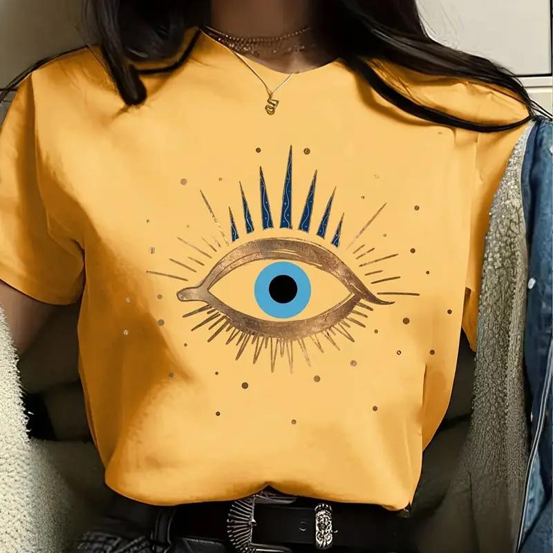 Женская летняя футболка с принтом Golden Eyes, футболки с коротким рукавом, повседневные топы с принтом