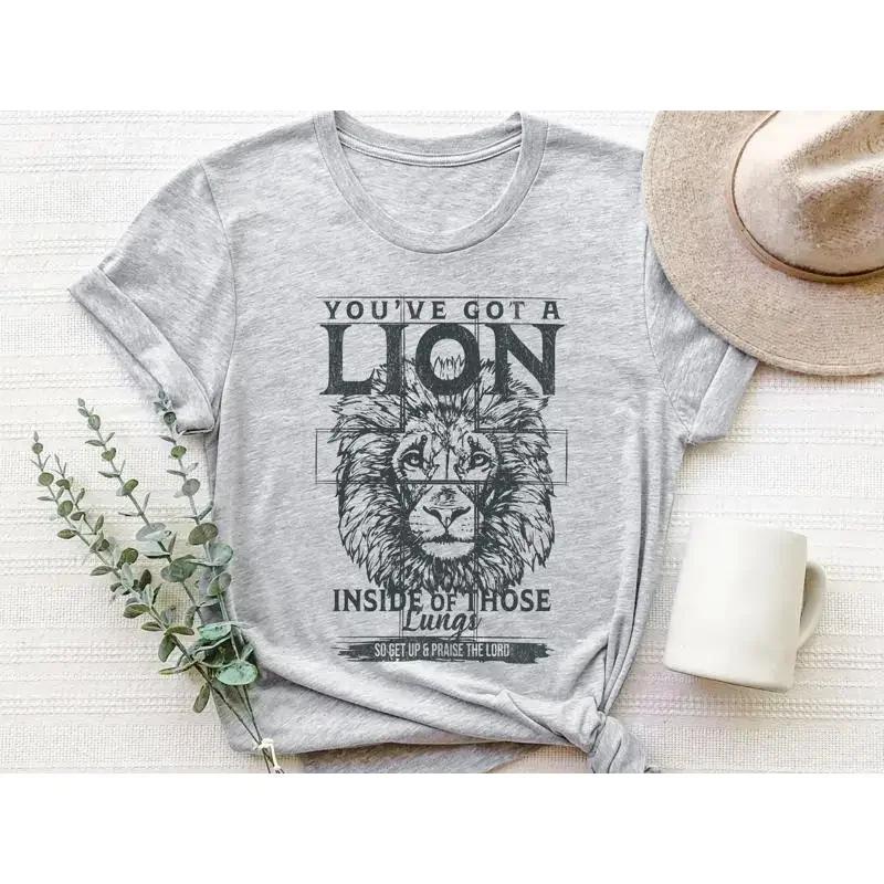 Lion T Shirt Religious Motivational Christian Bible Verse Retro Inspirational Sweat Aesthetic Boho