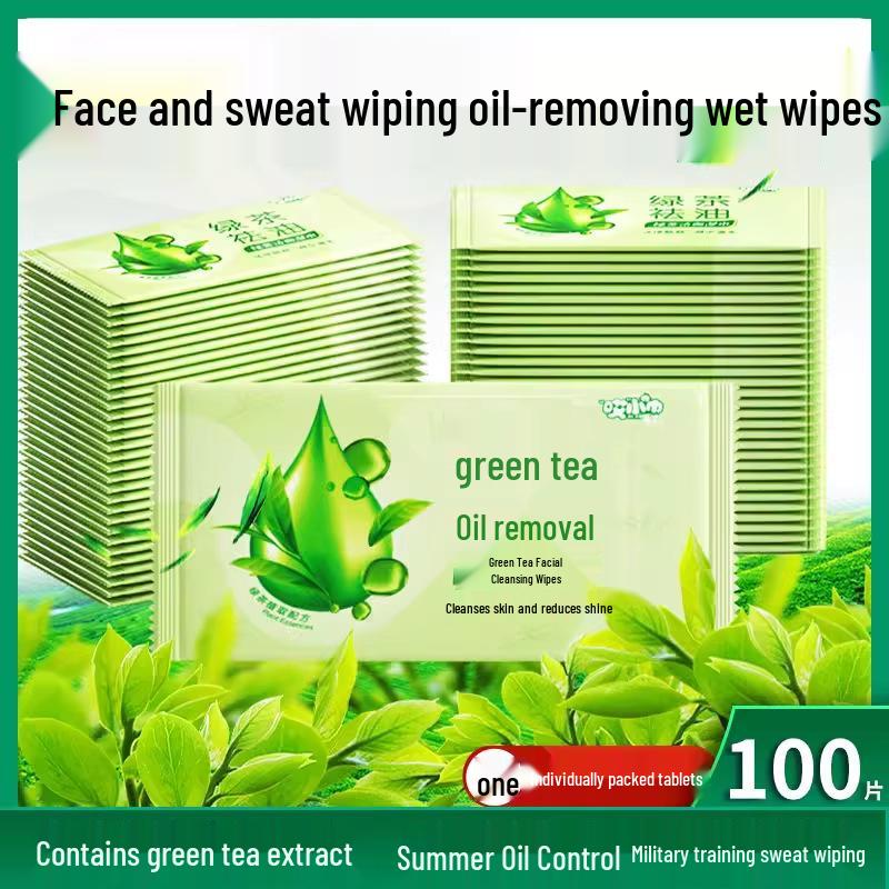 Green Tea Portable Wet Wipes: Individually Wrapped for Face, Sweaty Hands, Mouth – Ideal for Students, Military, Outings, and On-the-Go.