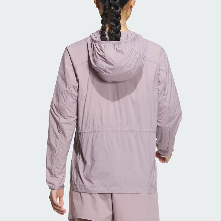 Adidas Легкая ветровка с однотонным логотипом, спортивная куртка с капюшоном и защитой от солнца UPF50+, женская куртка фиолетового и розового цвета IS0277