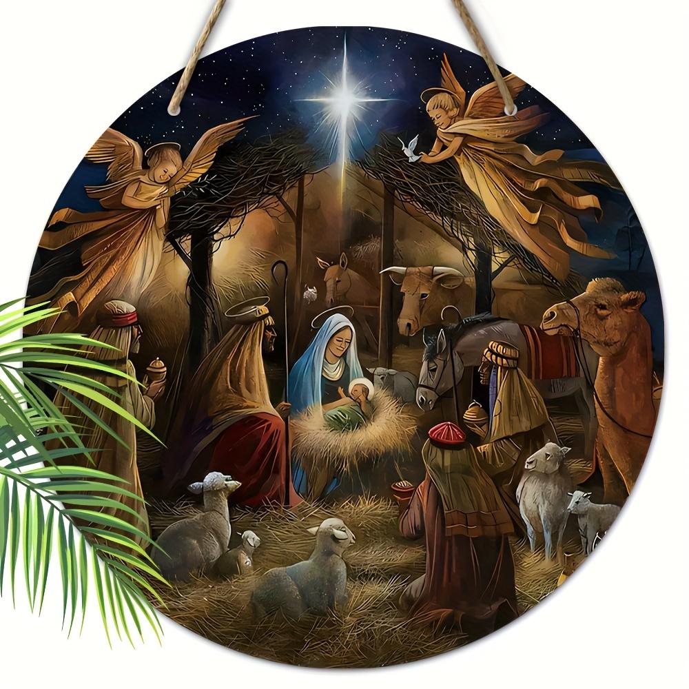 5 шт. очаровательных деревянных рождественских венков-знаков размером 7,87 дюйма - дизайн с изображением ангелов и животных, идеально подходит для украшения входной двери, крыльца или окна | Идеальный подарок