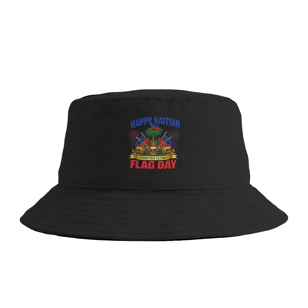 Happy Haitian Flag Day Cool Haiti Flag Map Haitian Pride Bucket Hat Summer Retro FisherUnisex Hats For Unisex Women Breathable Caps