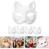 LOGOFUN 10 Pcs Cat Masks for Kids Therian Mask White Paper Blank DIY Unpainted Animal Mask Cosplay Party Decorations