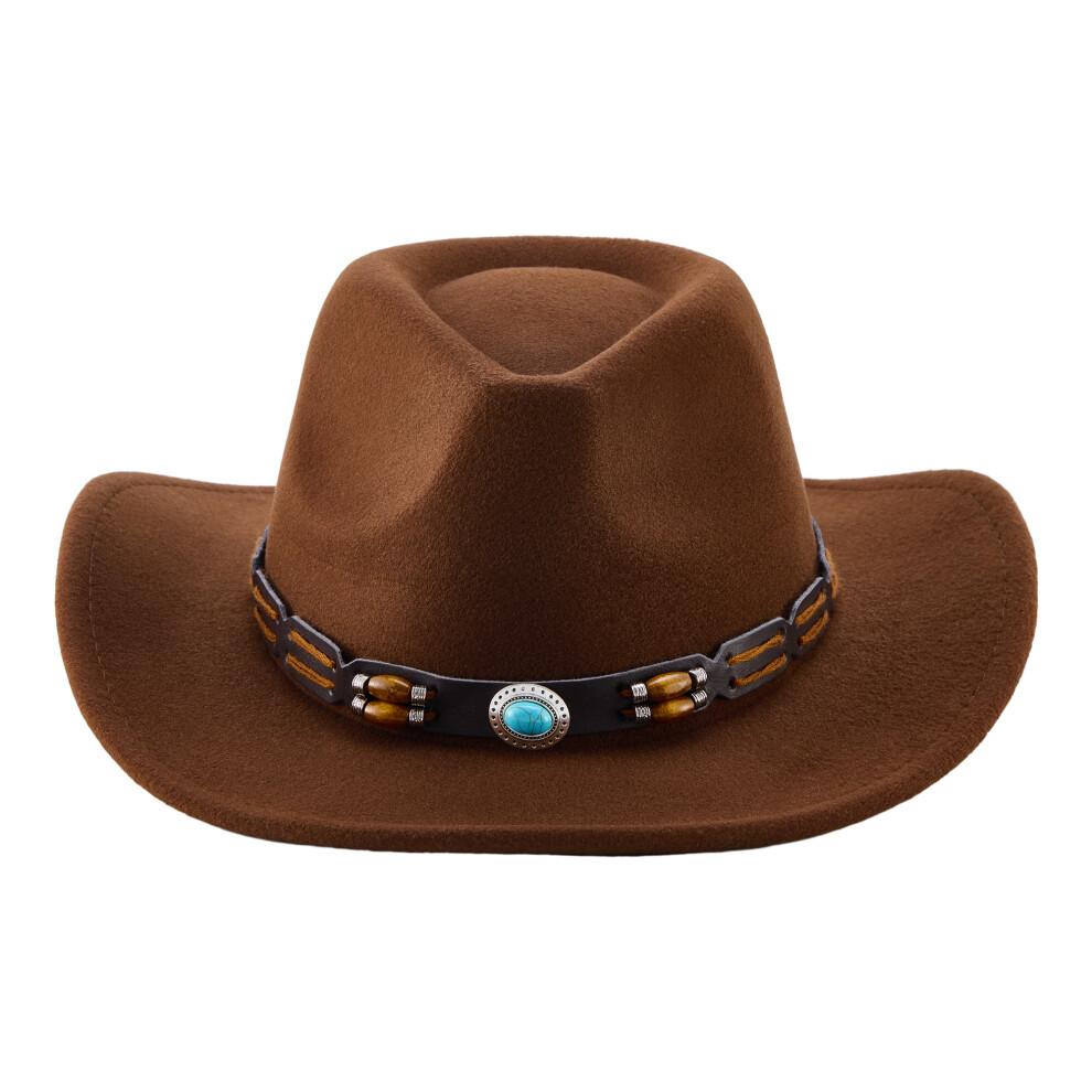 (One Size, Coffee) Western Cowboy Hat for Women Men Bohemian Cowgirl Hat with Beads Trim Outdoor Sun Hat