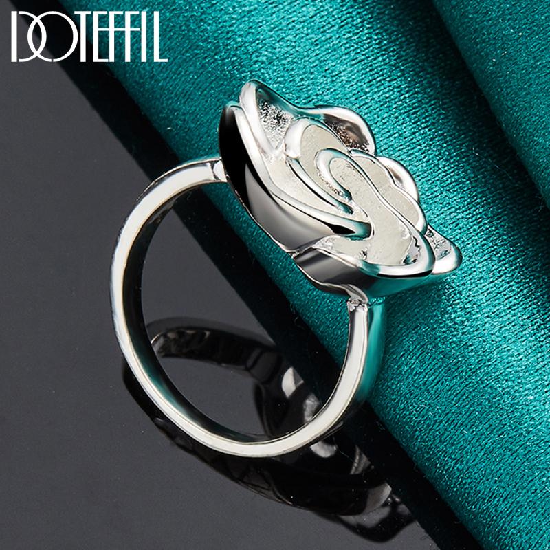 DOTEFFIL 925 Silver Rose Flower Blossoms Ring For Woman Fashion Wedding Engagement Party Gift Charm Jewelry