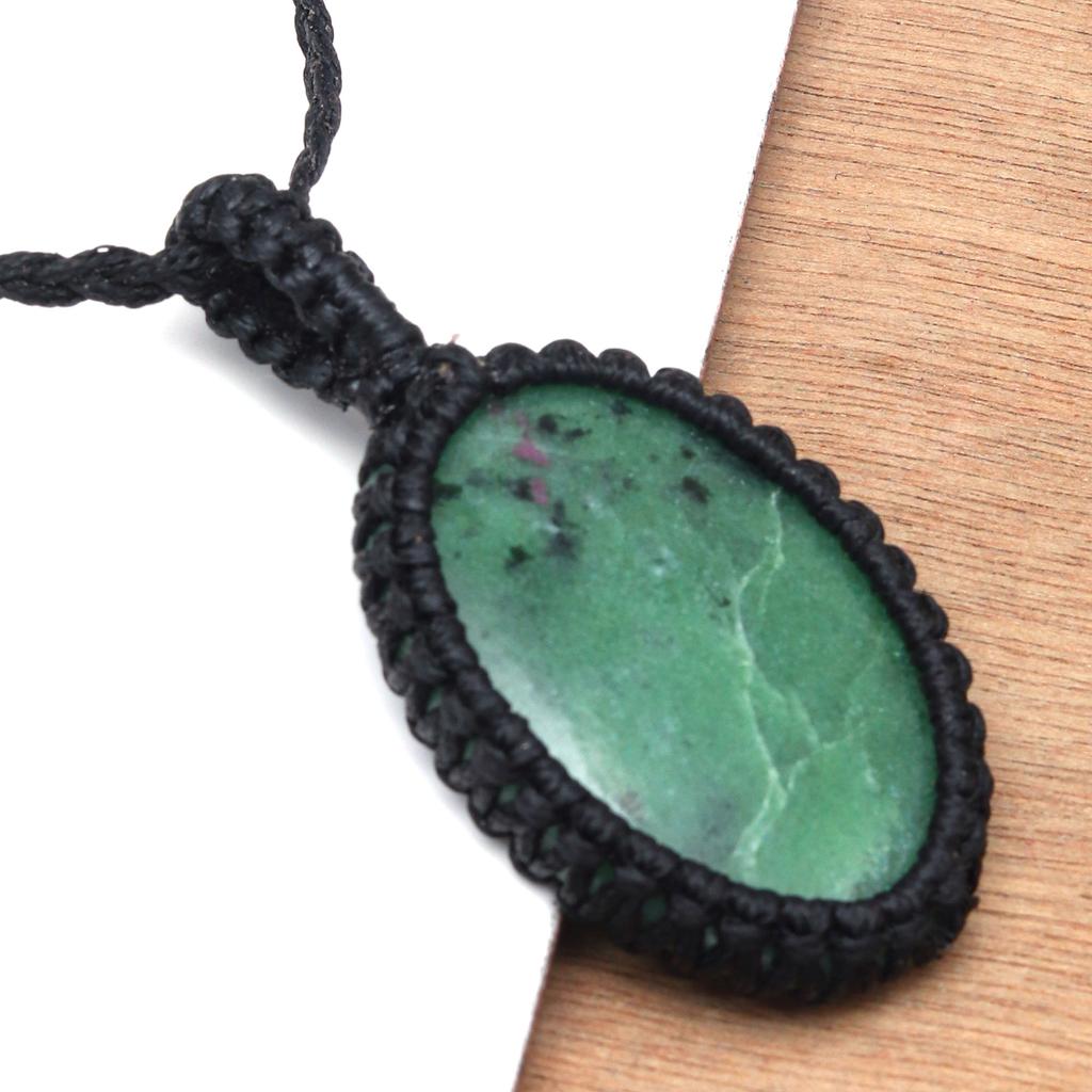 Handmade Ruby Zoisite Macrame Thread Gemstone Jewelry 20-36''Ad Necklace