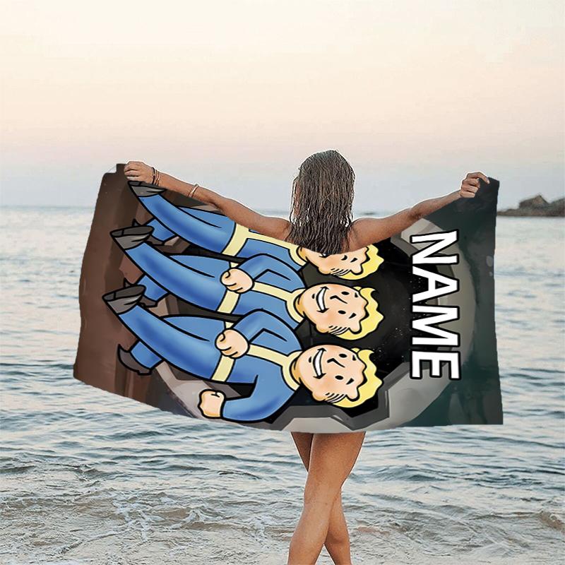 1pc NUKA-BOMBS Fallout Beach Towel with Custom Name, Beach/Swimming/Bath/Picnic/Camping Towel, Suitable for Seaside Beaches