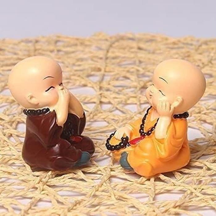 TreegoArt Wearing a Mala Buddha Cute Baby Monk Statues for Home Decor Idol Showpiece - Pack of 4