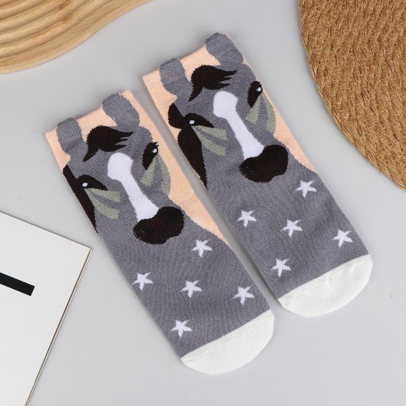 1/5 пар Женские мультяшные носки с принтом лошадей и животных, смешным узором лошадей, длинные носки в стиле комикс, уличные носки для скейтборда