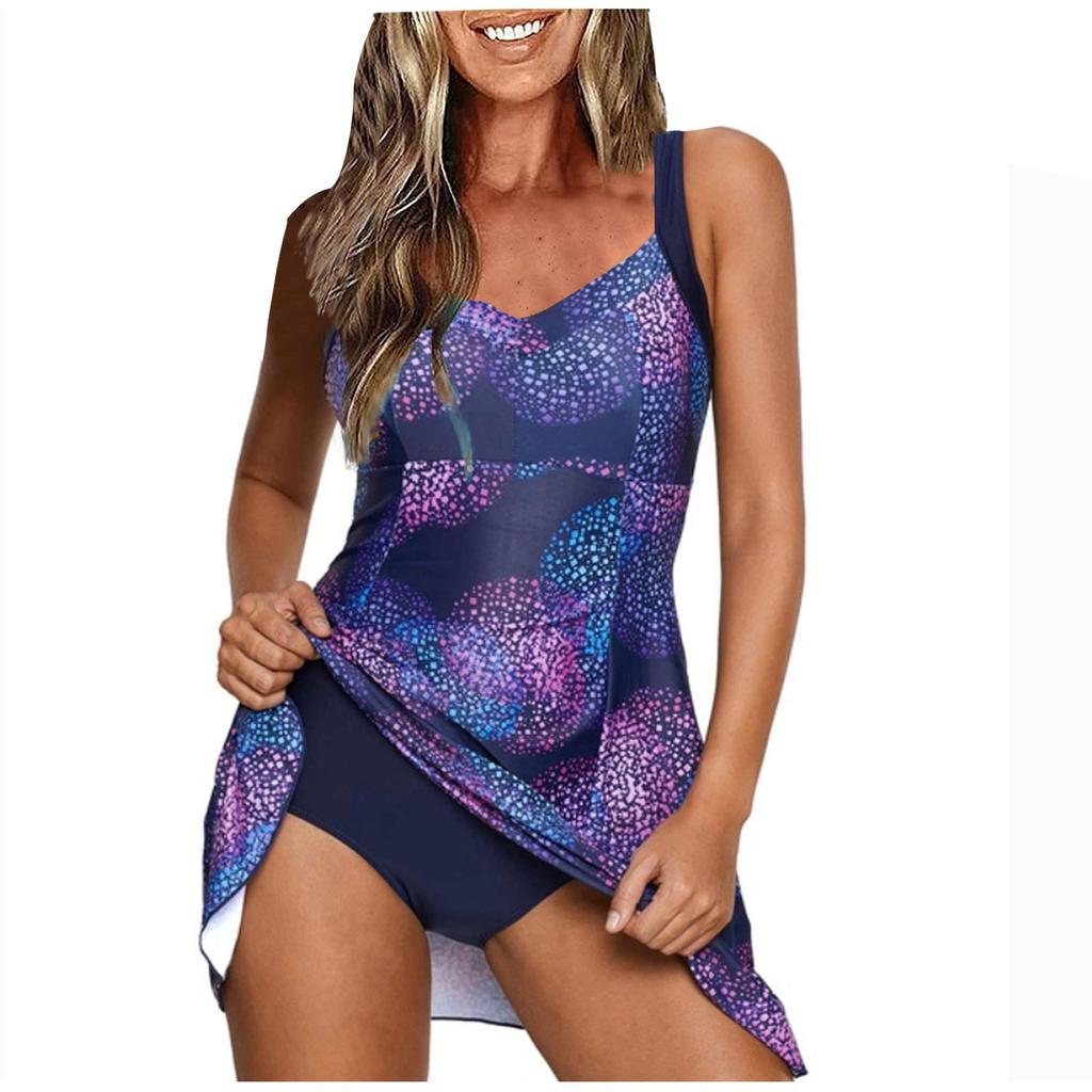 Купальники больших размеров для женщин, купальный костюм из двух частей, струящееся платье для плавания с шортами