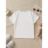 European sizes Adorable Kids' T-Shirt - Bright White Short Sleeve Top with "My" in Cursive Teal Blue and Vibrant Pink Heart