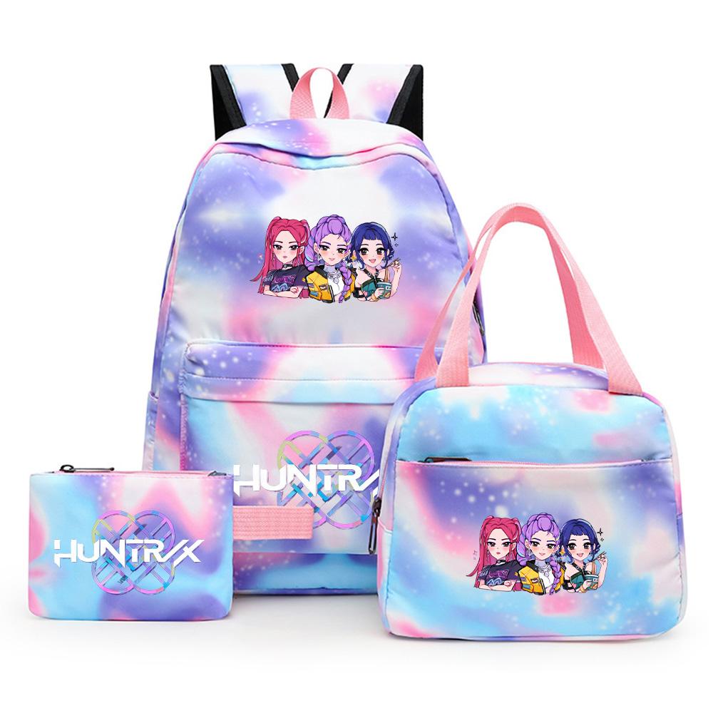 3Pcs/set Anime Cute Kpop Printed Backpack with Lunch Bag Pencil Case for Teenager Girl Boy Bookbag Large Capacity Waterproof Travel Bag Kid Gift