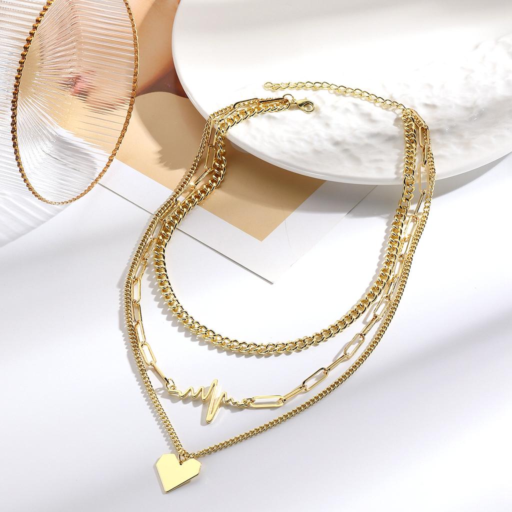 Ожерелье для женщин Ожерелье для женщин Премиальное чувство металлический кулон в форме сердца Многослойное ЭКГ сердце ожерелье Красивое элегантное ожерелье для нее