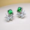 Huitan Trendy Green Cubic Zirconia Stud Earrings Women Luxury  Color Sparkling Ear Accessories Wedding Party New Jewelry