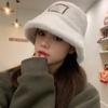 Толстая теплая плюшевая шапка женская осенне-зимняя универсальная тканевая шляпа-ведро с изображением умывальника