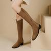 Новая корейская версия модные ботинки большого размера женские рукава однотонные круглый носок удобные женские ботинки резиновая подошва средний каблук высокие ботинки женские
