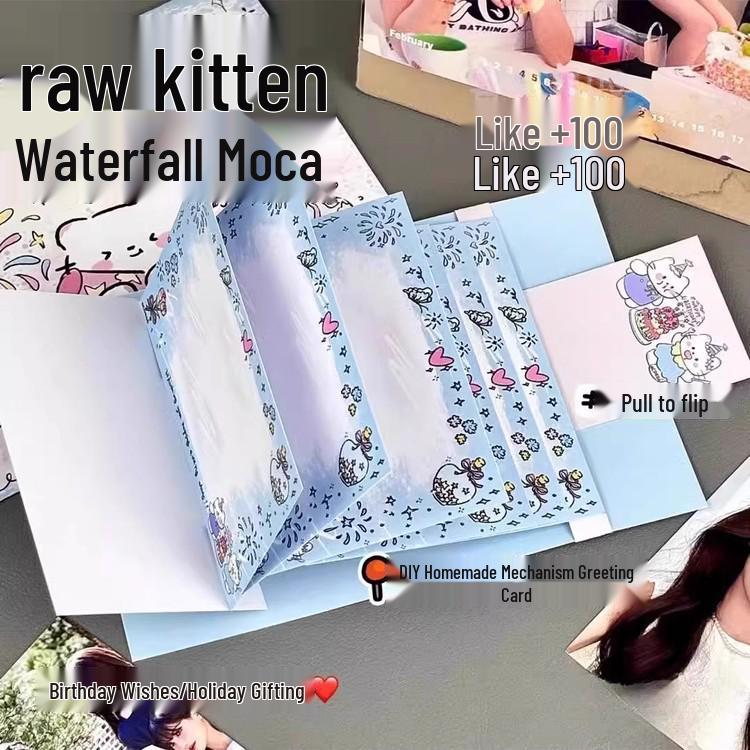 Набор для DIY открытки-водопада «Котенок на день рождения и Циси» для начинающих: Креативная поздравительная открытка