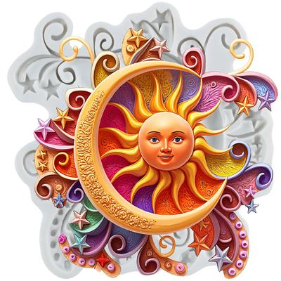 Силиконовая форма Солнце Луна Лицо Звезда Формы для мастики Солнце Луна Инструменты для украшения торта Топпер для кекса Конфета Смола Глина Шоколад Форма для гампасты