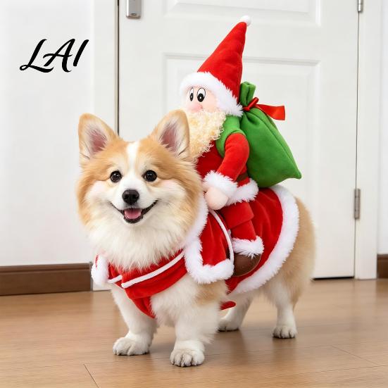 Comfortable Polyester Pet Outfit Cowboy Rider Dog Costume with Saddle Santa Riding on Holiday Apparel Funny Outfit Cute for Halloween Parties