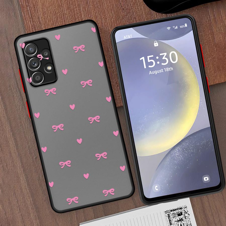 INS Корейский Милый Чехол в Форме Сердца с Бантом для Samsung Galaxy A17 A52 A73 A33 A54 A53 A14 A23 A34 A36 A56 A55 A52S A72 A35 A16 A15