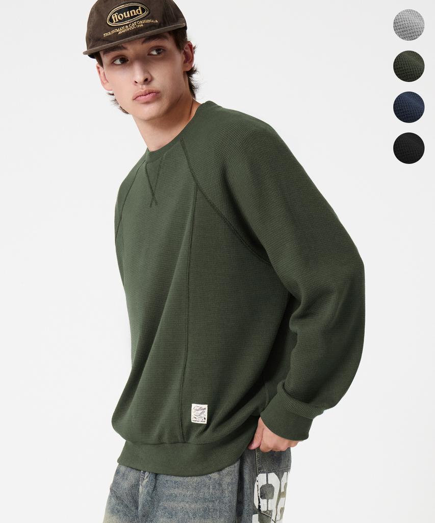 TRILLION Overlock Stitch Waffle Sweatshirt_4Color
