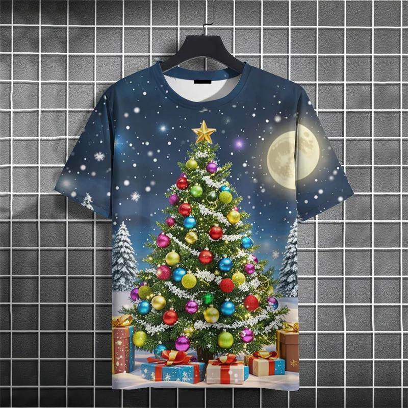 Christmas Tree Pattern 3D Printed T-shirt Street Men's Fashion Plus Size Casual O-neck Short Sleeved T-shirt