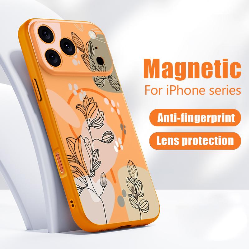 Чехол с узором из цветов белой магнолии Для iPhone 17 Pro Max Магнитный Для Magsafe Гибридный Тонкий Матовый Чехол Для iPhone 16 15 14 13 Pro Max