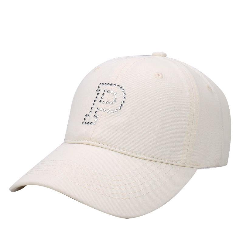 New letter-encrusted diamond solid color cap spring and summer casual versatile large brim showing face small outdoor sunshade baseball cap