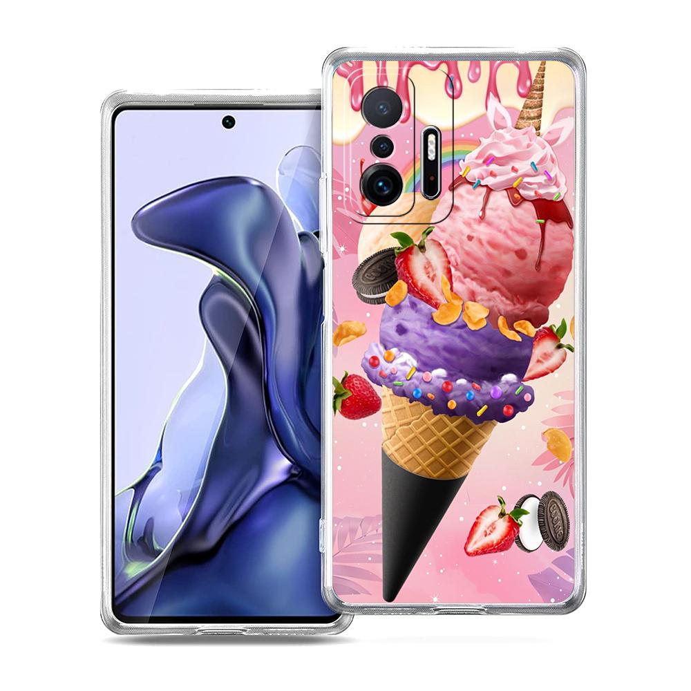 Прозрачный чехол для телефона для Xiaomi Mi 14 13 12 11 Ultra 13T 12T 11T Poco X3 NFC F3 F6 Pro Lite Мягкий ТПУ корпус Узор Мороженое