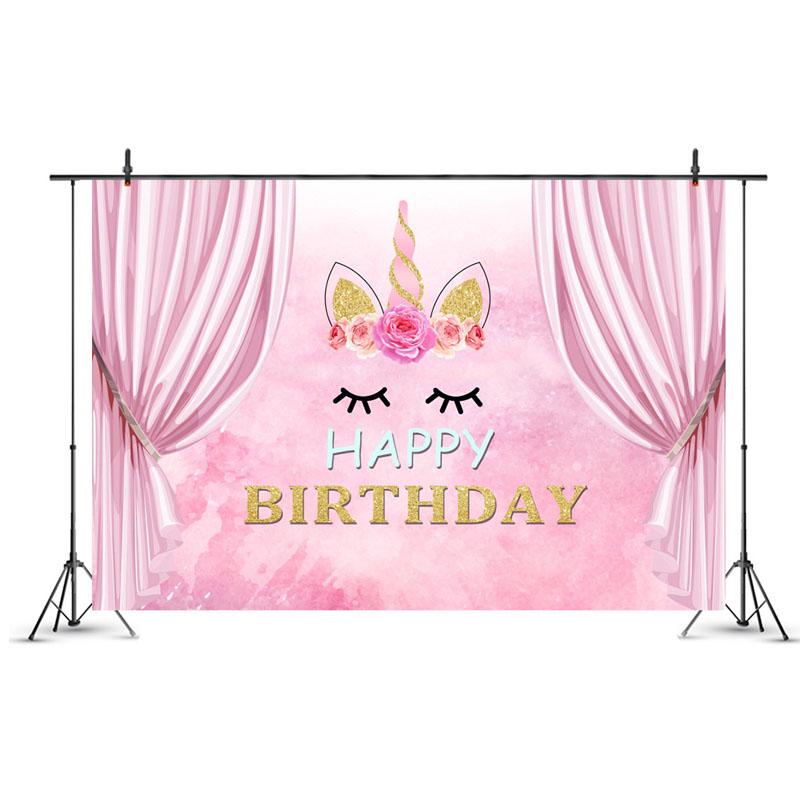 Розовый единорог детский фон на день рождения баннер с днем ​​рождения фон для вечеринки