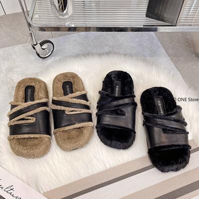 Меховые тапочки домашние тапочки на платформе роскошные шлепанцы Med тапочки женские плюшевые дизайнерские плоские массажные 2024 хлопковая ткань PU Med обувь