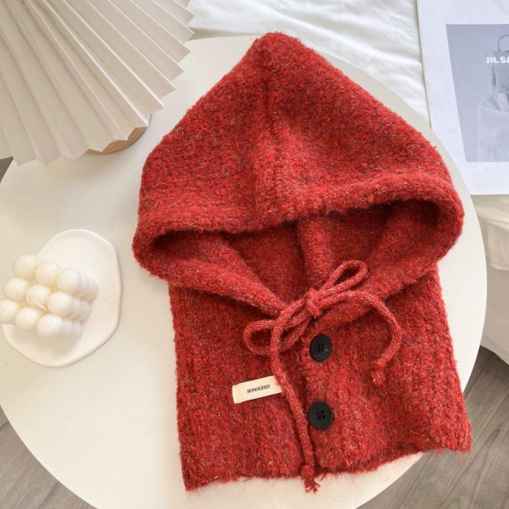 Drawstring Winter Hat Warm Hooded Scarf Cap Fashion Neckerchief Hat Women Girl