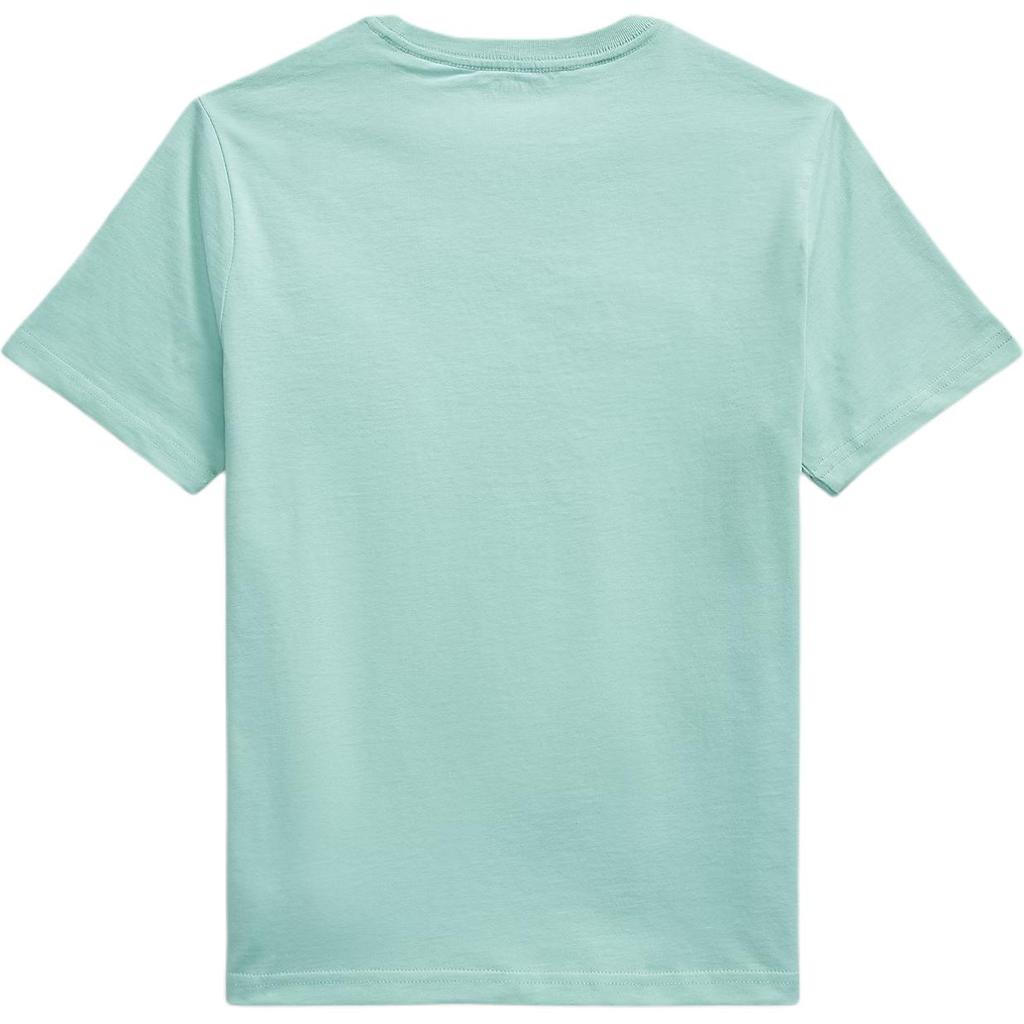 Polo Ralph Lauren Хлопковый вязаный топ с круглым вырезом и вышитым логотипом-пони, с коротким рукавом, для детей, топ, Сине-зеленый 323832904-506
