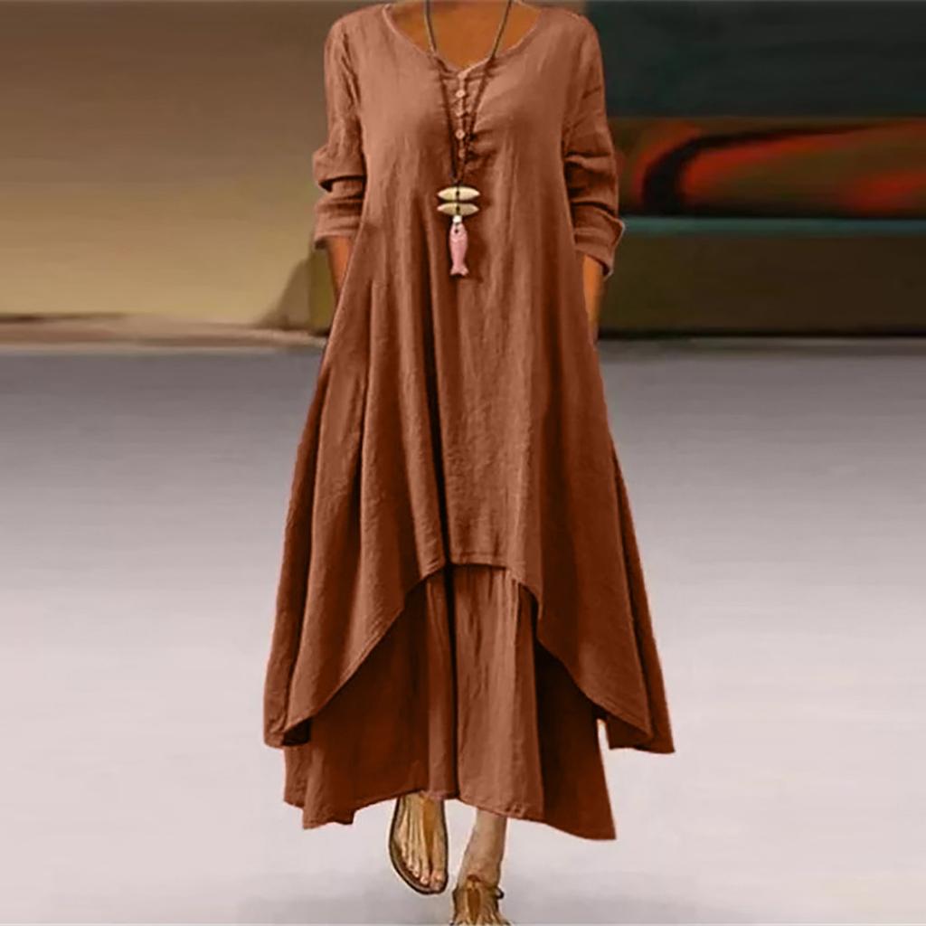 Women's Cotton Loose Shirt Dress With Button Casual Loose Maxi Dresses
