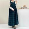 Retro Plaid Dresses Autumn Winter Loose Versatile Patchwork Fungus Edge Forest Women Dress