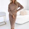 2024 Autumn/Winter European & American Style Ribbed Knit Button Top & Skirt Set