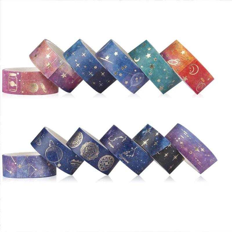 12pcs Gold Foil Starry Sky Washi Tape Set- Premium Adhesive Stickers for Scrapbooking, Crafting & Holiday Party Decor
