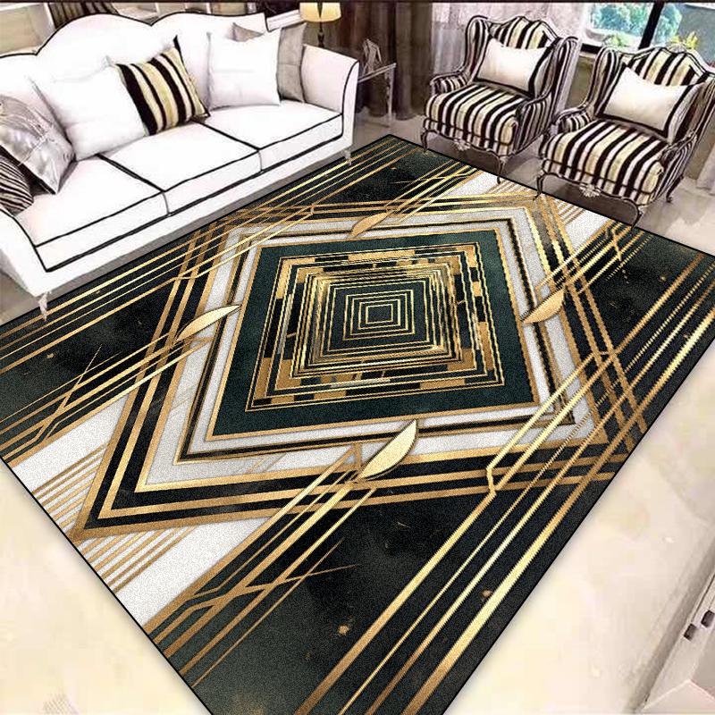Легкая роскошь Европейский ковер Черное золото Украшение гостиной Ковры для диванной зоны для спальни Гардероб Нескользящие Моющиеся напольные коврики