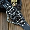 Fashion Men Womens Black Punk Rock Retro Unisex Chain Skull Leather Wrist Watches Gothic Bracelet AVE