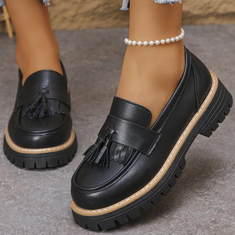 Fashion Women Shoes Casual Tassel Solid Loafers Shoes for Women Spring Autumn 2025 Round Toe Sneakers Women's Loafers Square Heel Shoes