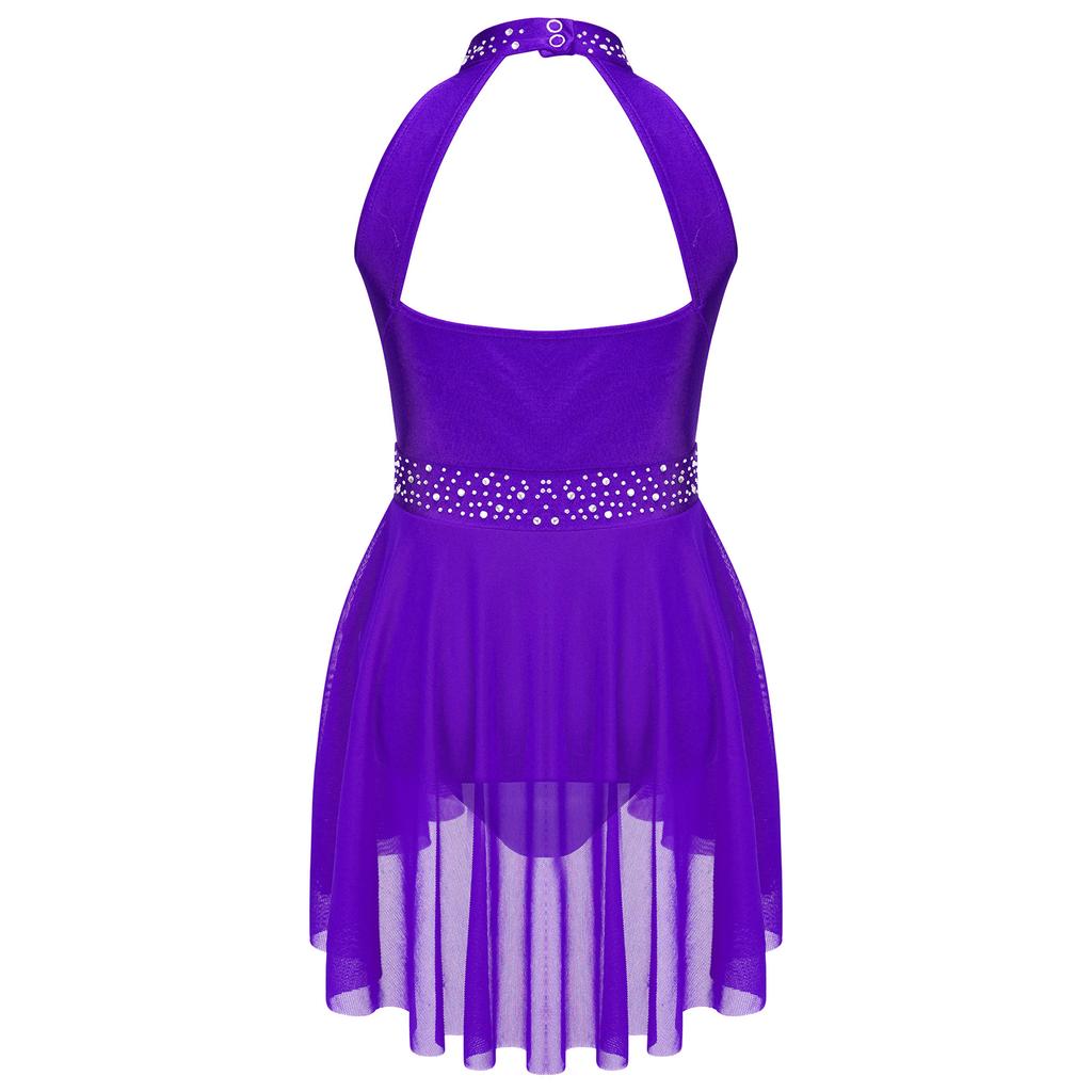 Детский гимнастический купальник для девочек без рукавов со стразами, балетное танцевальное платье для фигурного катания, тренировочный костюм для выступлений