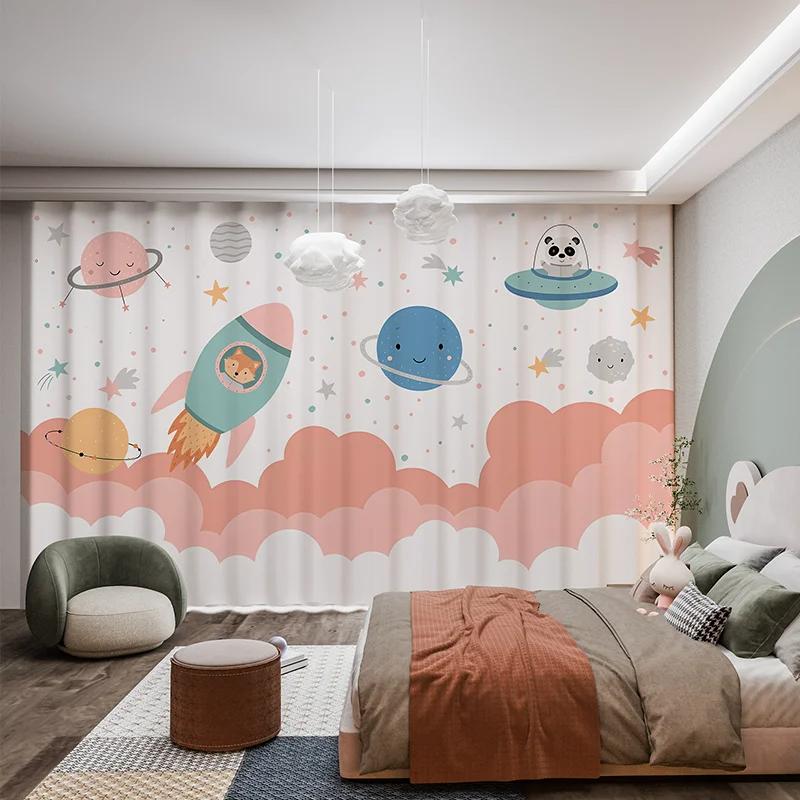 Мультяшный детский забавный узор единорога высокие затемняющие шторы розовые принцесса радуга для комнаты девочки спальня эркер затемняющие шторы