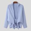INCERUN Mens Deep V Neck Lace Hem Long Sleeve Irregular Bow Knot Loose Shirts Tops