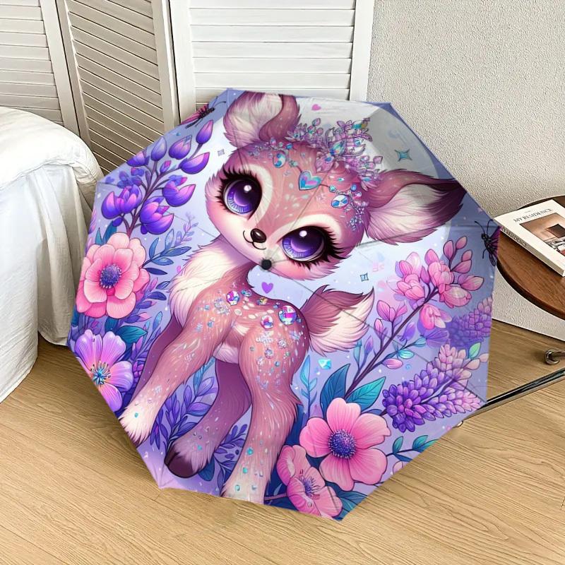 1pc Fantasy Deer with Crystal Crown Umbrella with Plastic Handle,Suitable for All Seasons Home Travel Outdoor UmbrellaDD336