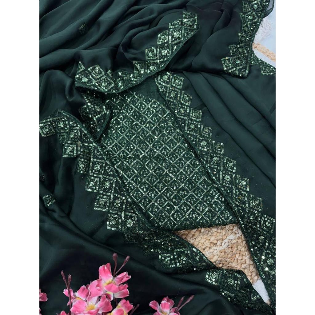 Мягкий шелк ранголи Красивое сари с вышивкой пайетками