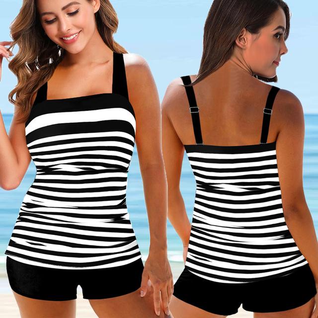 2023 женский сексуальный купальник в полоску с принтом танкини женский летний монокини купальник купальный костюм из двух предметов пляжная одежда новый