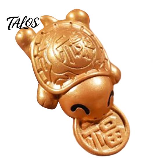 Chinese Culture Collectible Golden Turtle Feng Shui Ornament with Faux Leather Sleeve, Handmade Prosperity Wealth Talisman for Luck And Prosperity,