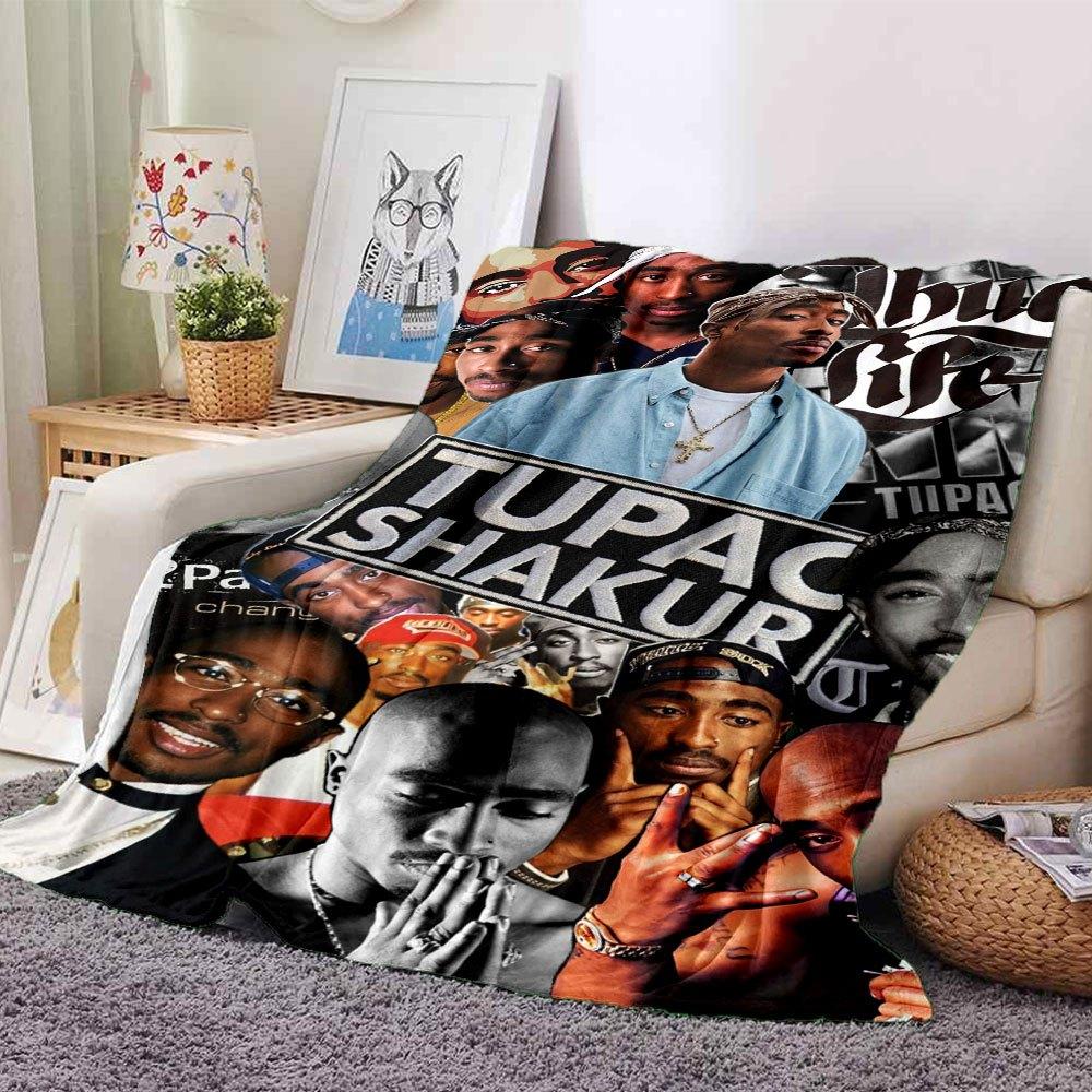 1pc 2PacHip Hop Blanket Soft Lightweight All Season Multi Purpose Throw for Sofa, Bed, Office & Picnics, French Style with Iconic Album Art & Quotes
