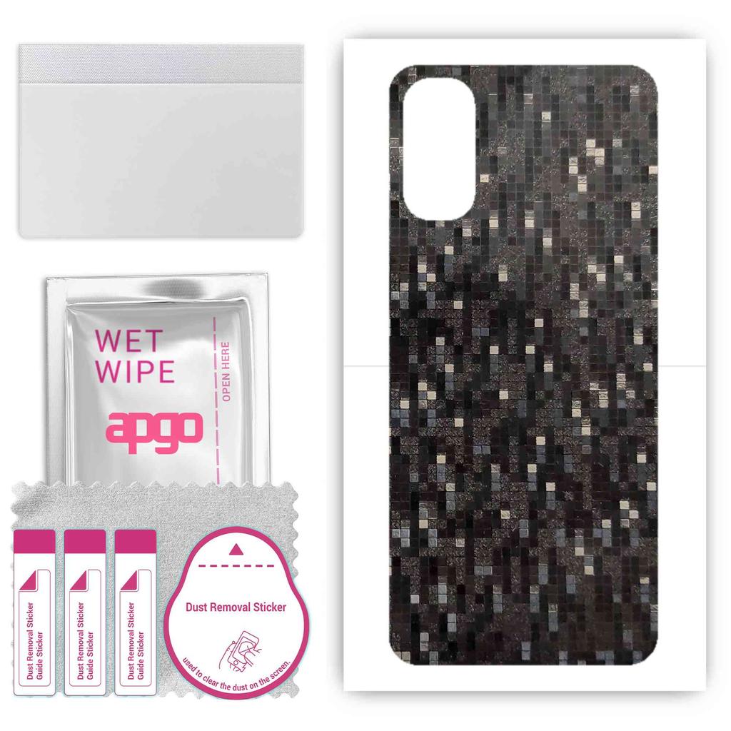 apgo Protective Skin Sticker for the back compatible with Oppo Reno4, Wrap Film, Foil, Vinyl - Pattern Carbon Black Pixel