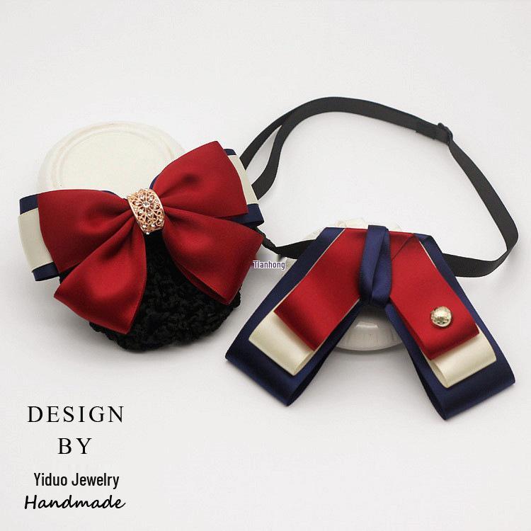 Professional Floral Bow Tie and Hair Net Set for Hotel and Healthcare Staff